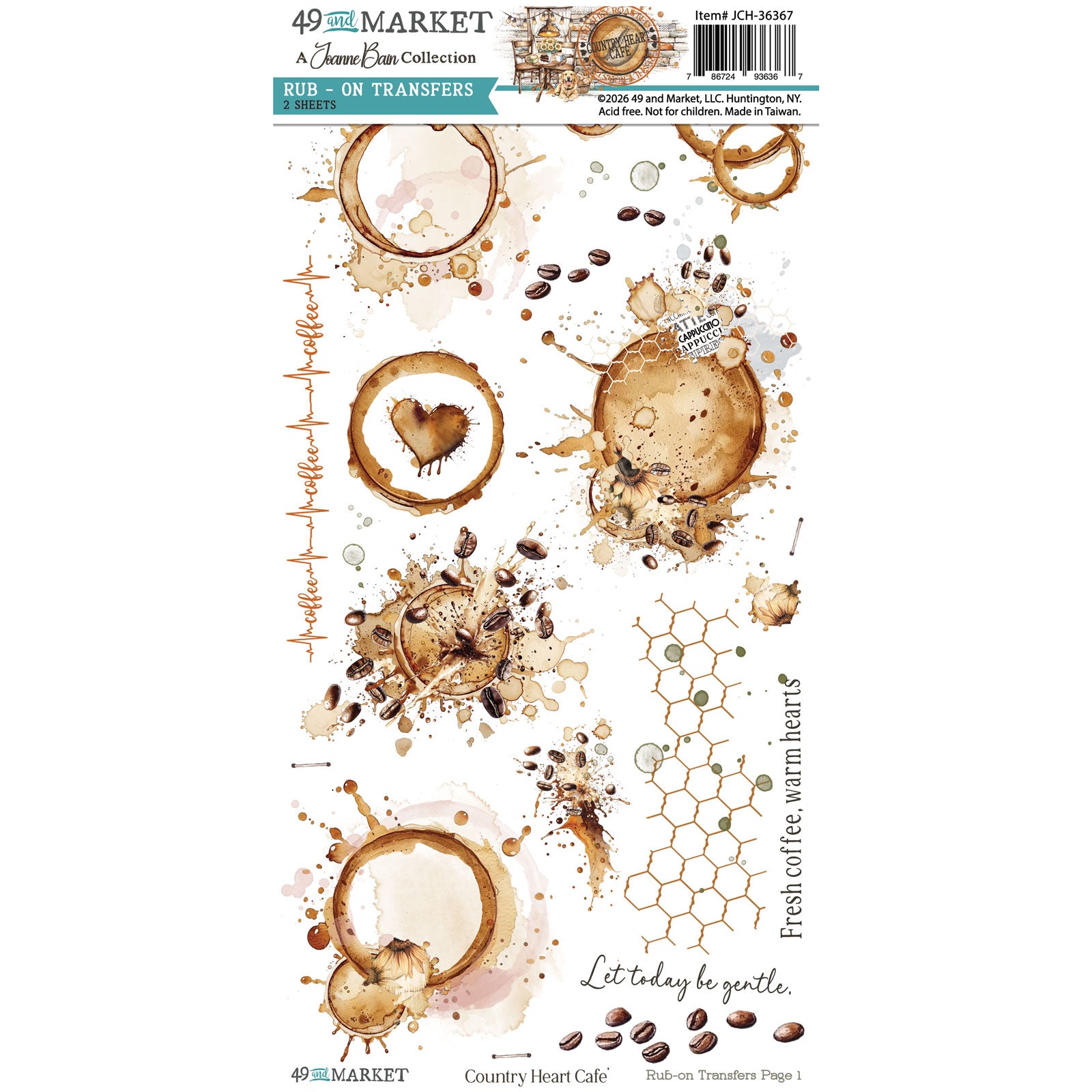 49 and Market Country Heart Cafe 6 x 12 inch Blendable Rub-on Transfers jch-36367