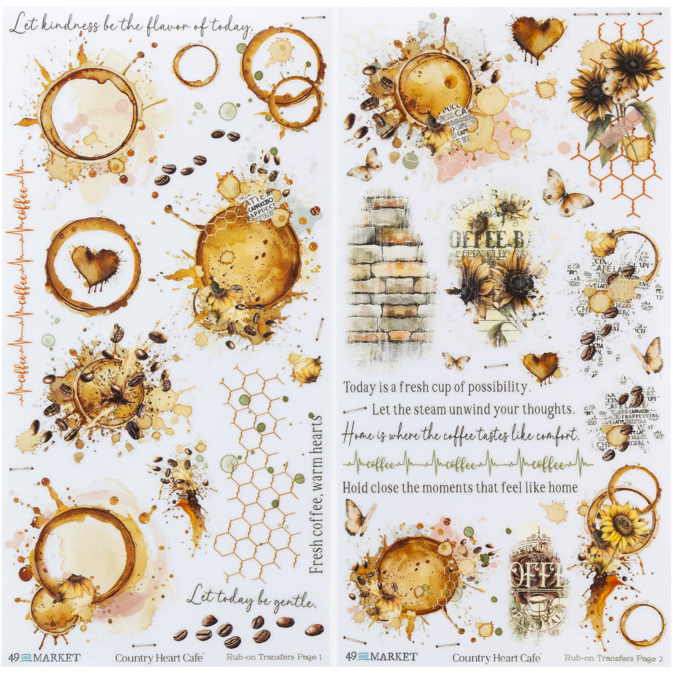 49 and Market Country Heart Cafe 6 x 12 inch Blendable Rub-on Transfers jch-36367 contents inside page 2