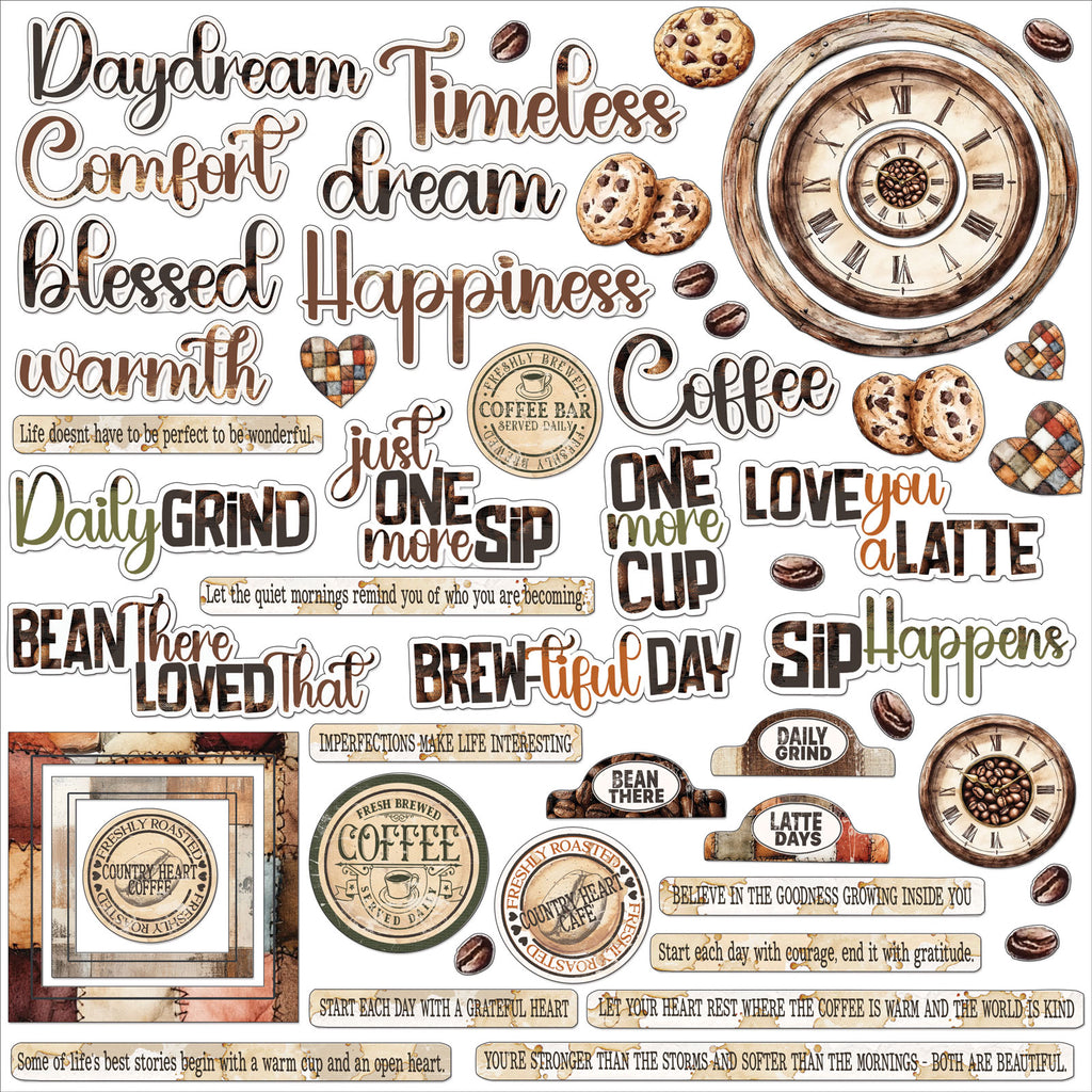 49 and Market Country Heart Cafe Chipboard Assortment jch-36411 contents inside package