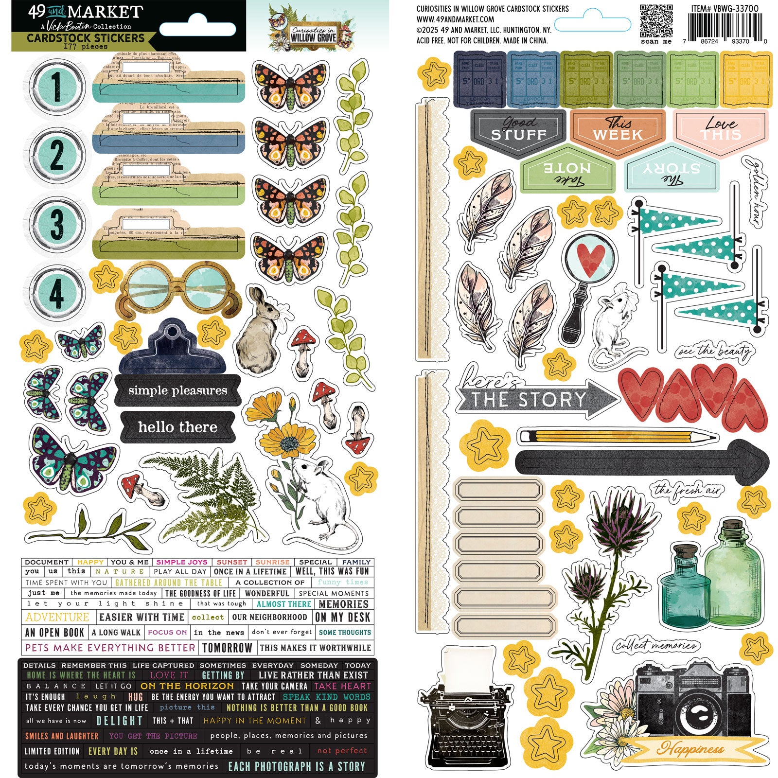 49 and Market Curiosities in Willow Grove Cardstock Stickers vbwg-33700