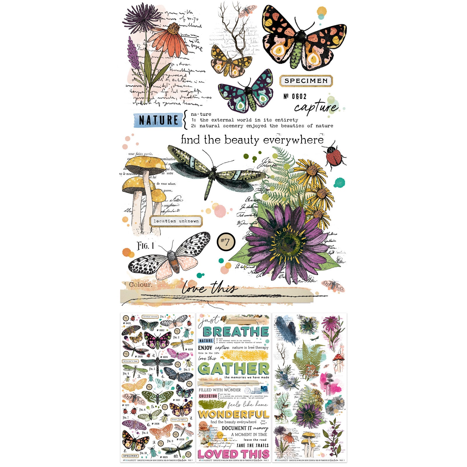49 and Market Curiosities in Willow Grove Essential Rub-on Transfers vbwg-33632 flower