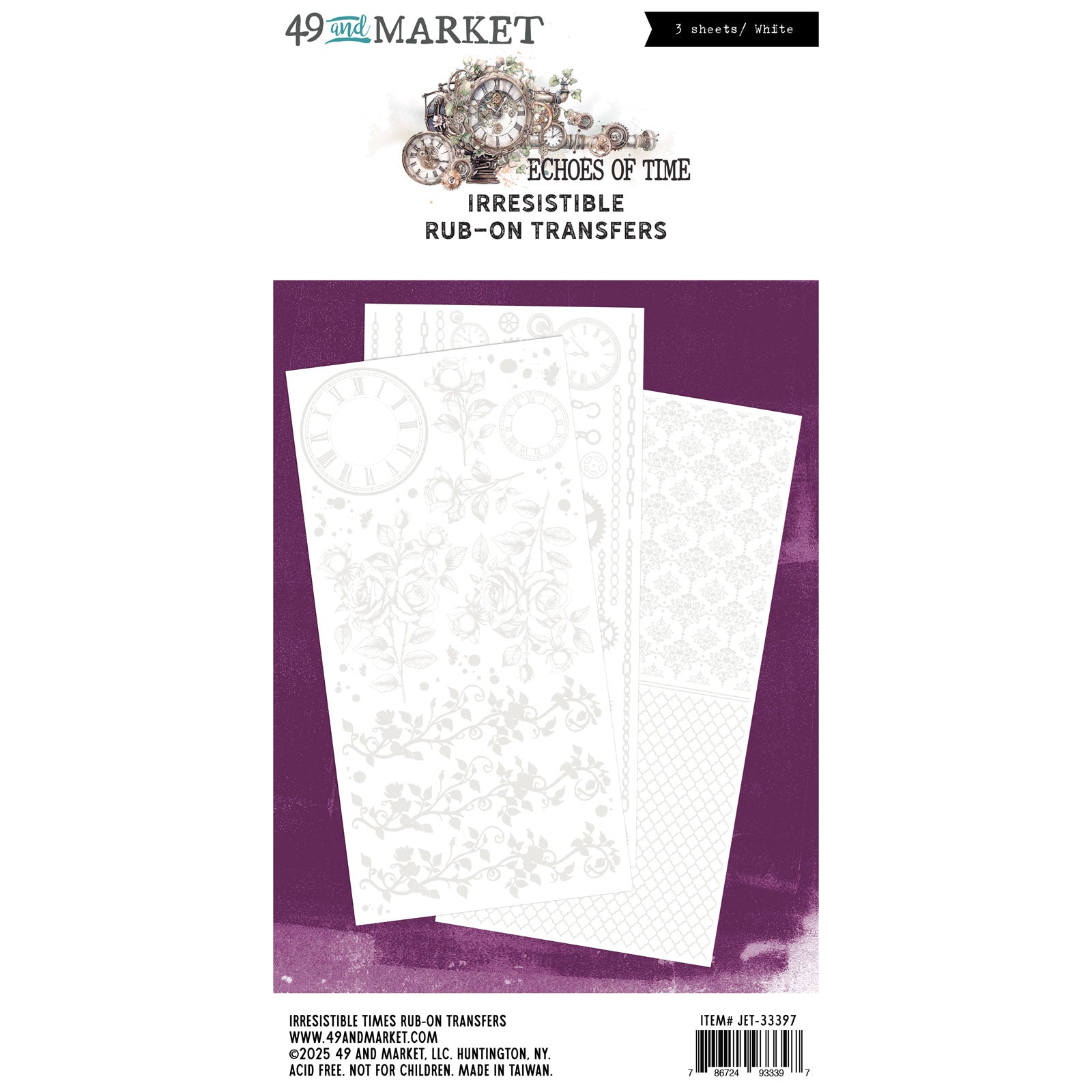 49 and Market Echoes of Time Irresistible Times 6 x 12 inch Rub-on Transfers jet-33397