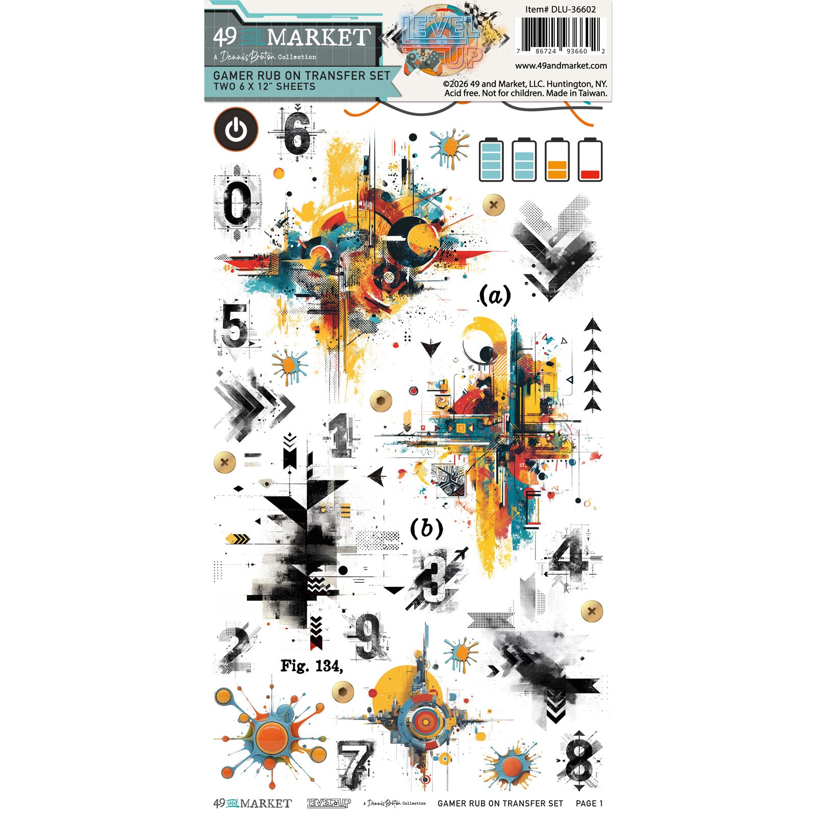 49 and Market Level Up 6 x12 Gamer Rub-on Transfers dlu-36602