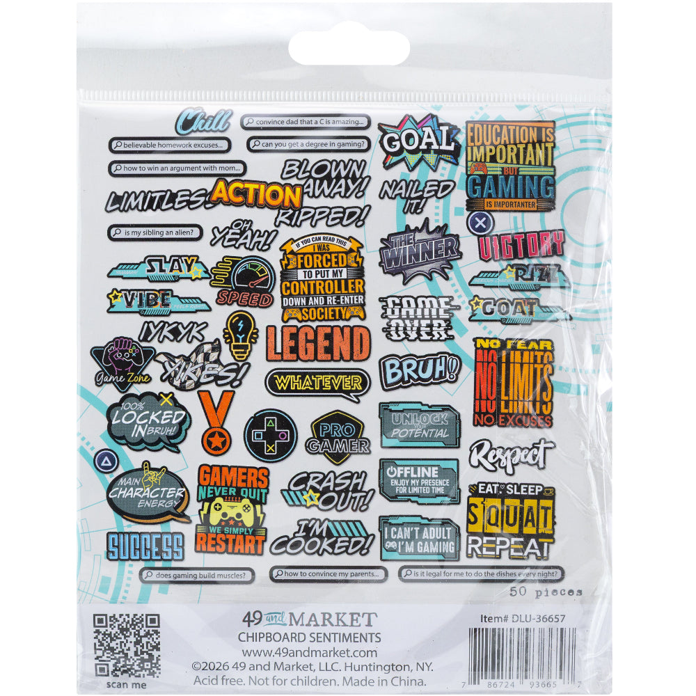 49 and Market Level Up Chipboard Set dlu-36657 back of package
