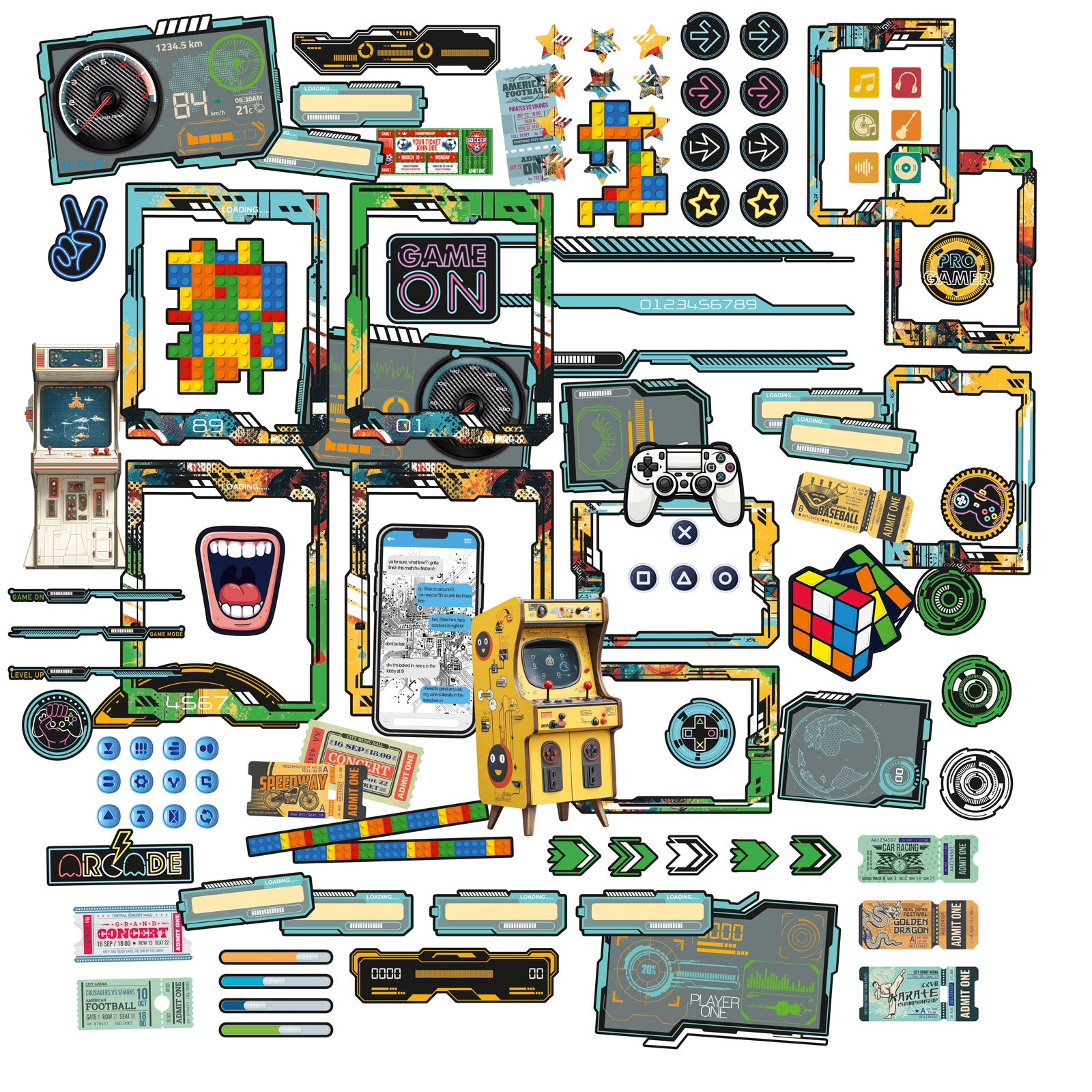 49 and Market Level Up Ephmera and Frames Die Cuts dlu-36633 contents inside package