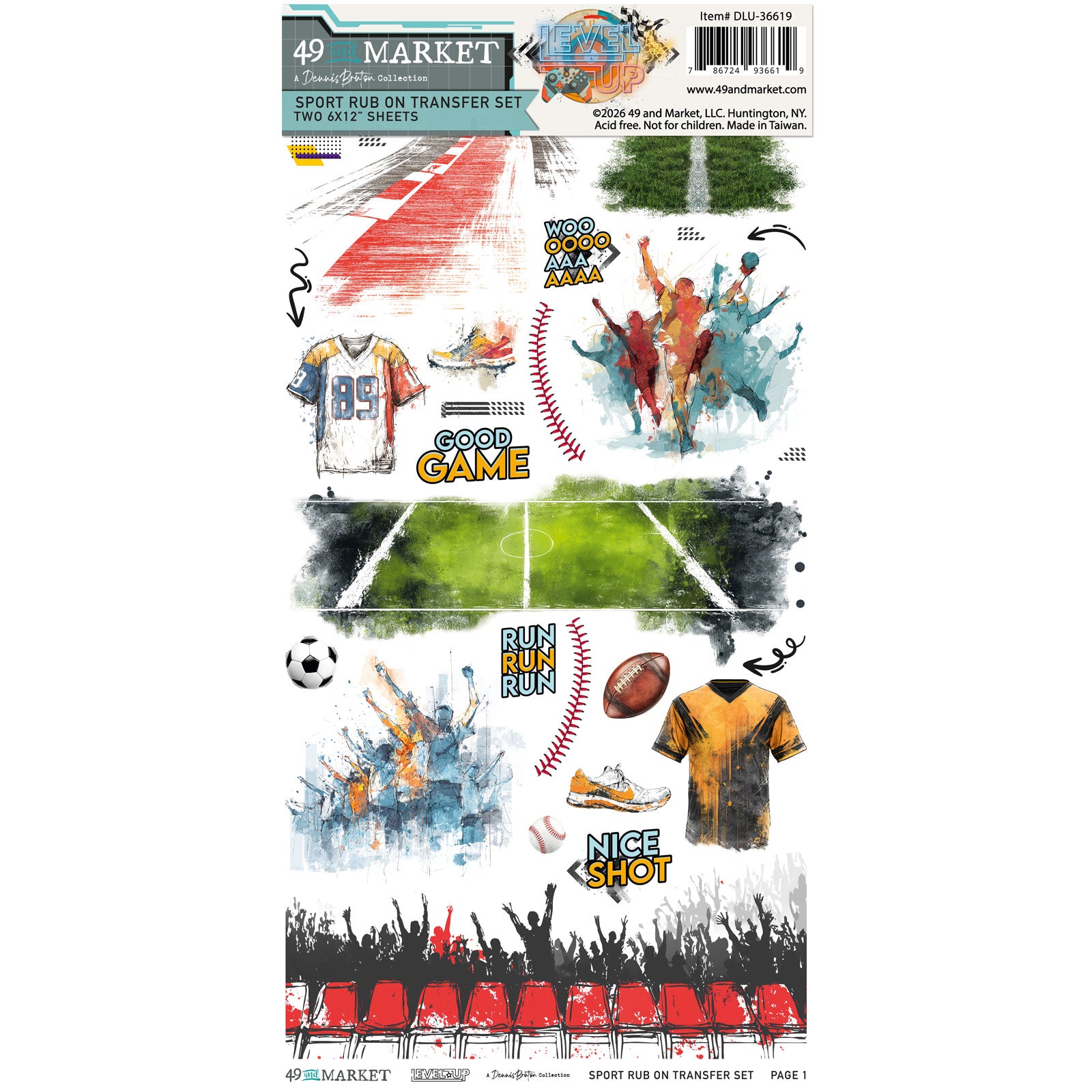 49 and Market Level Up Sports 6 x 12 inch Rub-on Transfers dlu-36619