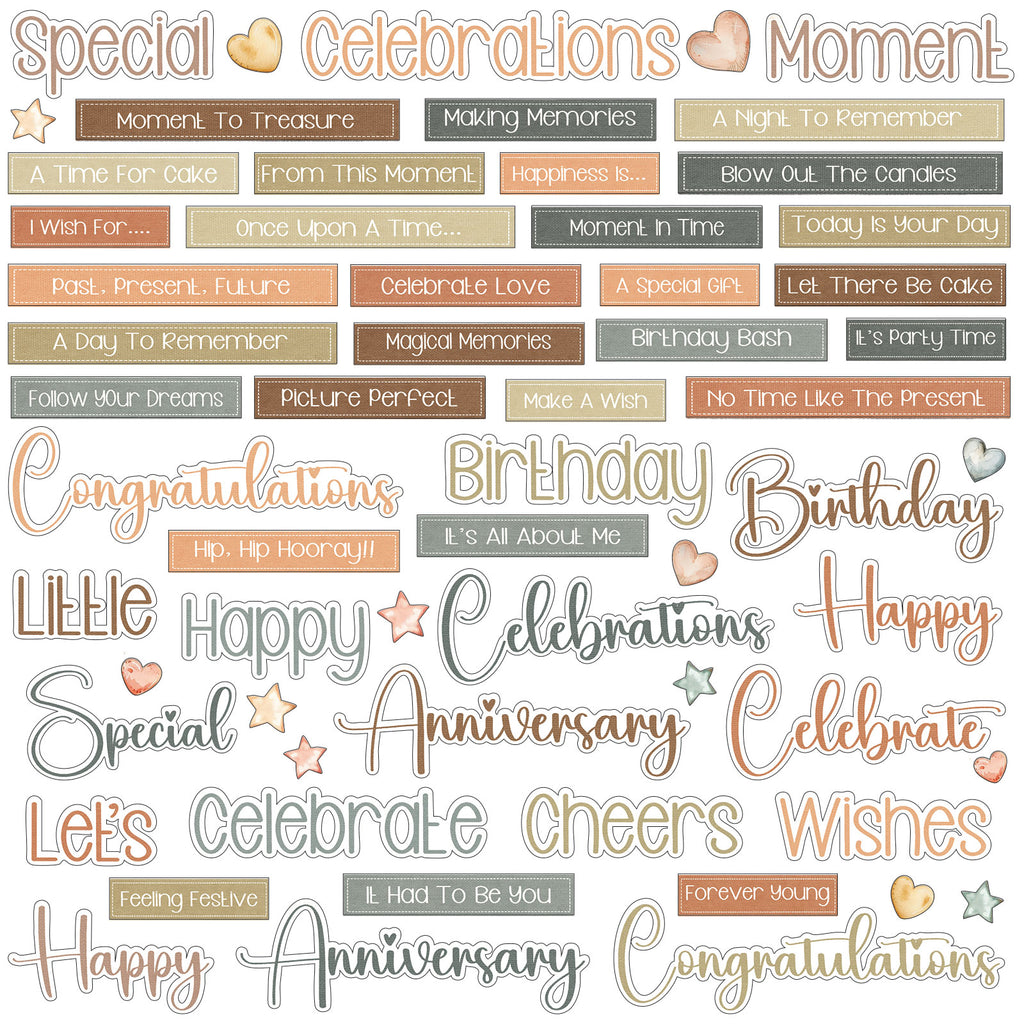 49 and Market Little Celebrations Chipboard Set jlc-31980 words