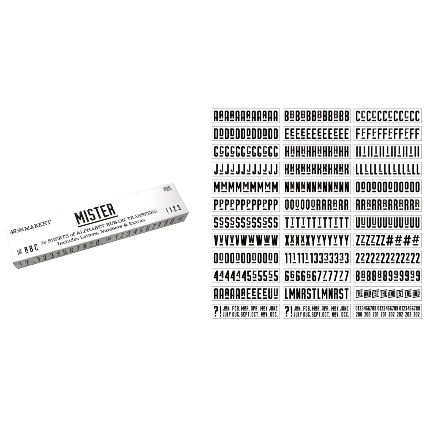 49 and Market Mister Alphabet Rub On Transfers aro-29178