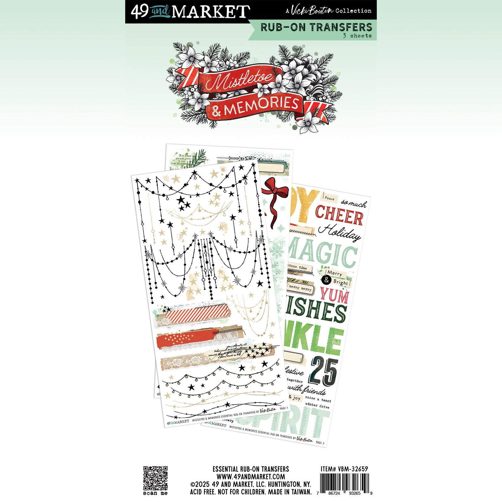 49 and Market Mistletoe and Memories Essential Rub-on Transfers vbm-32659