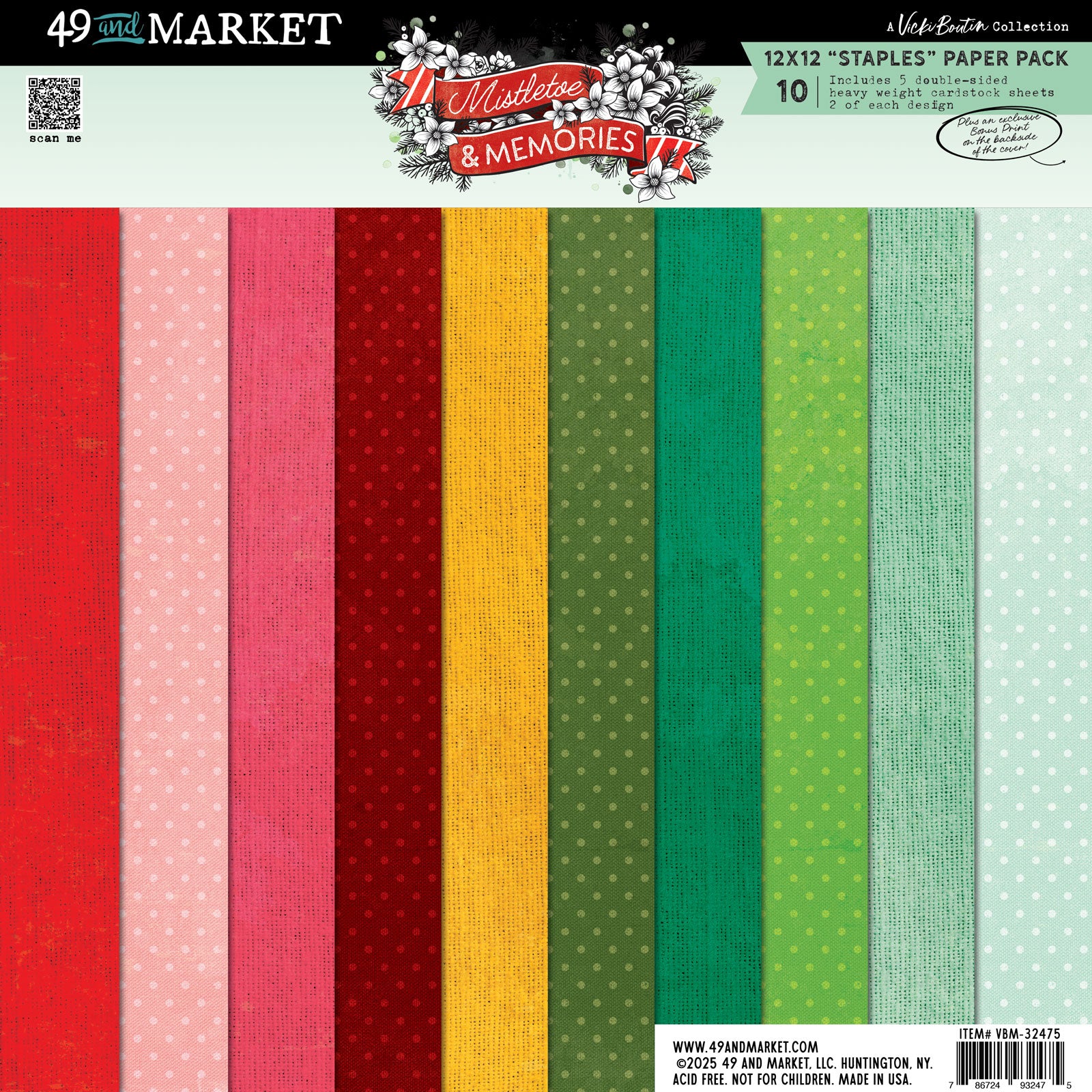 49 and Market Mistletoe and Memories Staples 12x12 inch Paper Pack vbm-32475