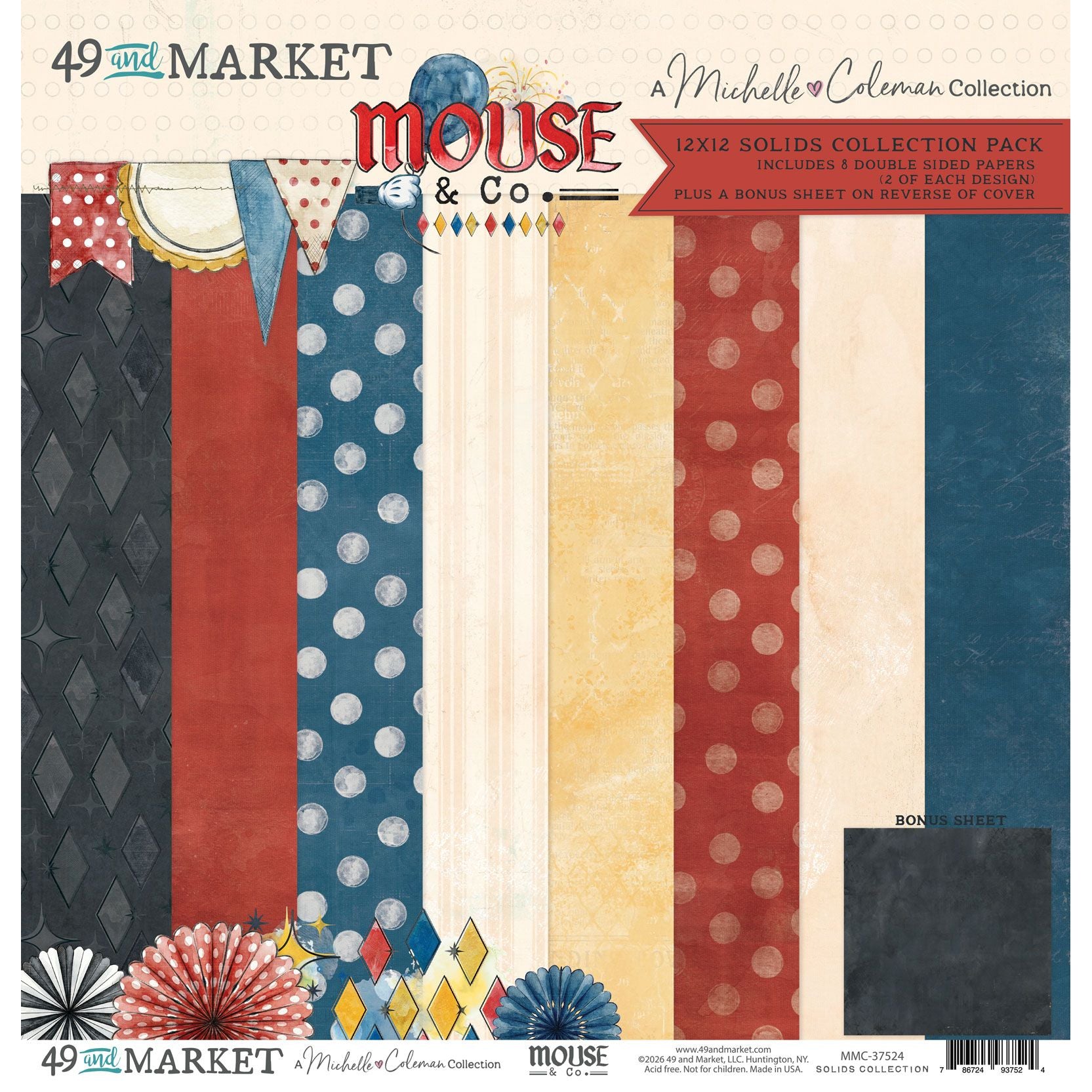 49 and Market Mouse and Co. Solids 12 x 12 inch Paper Pack mmc-37524