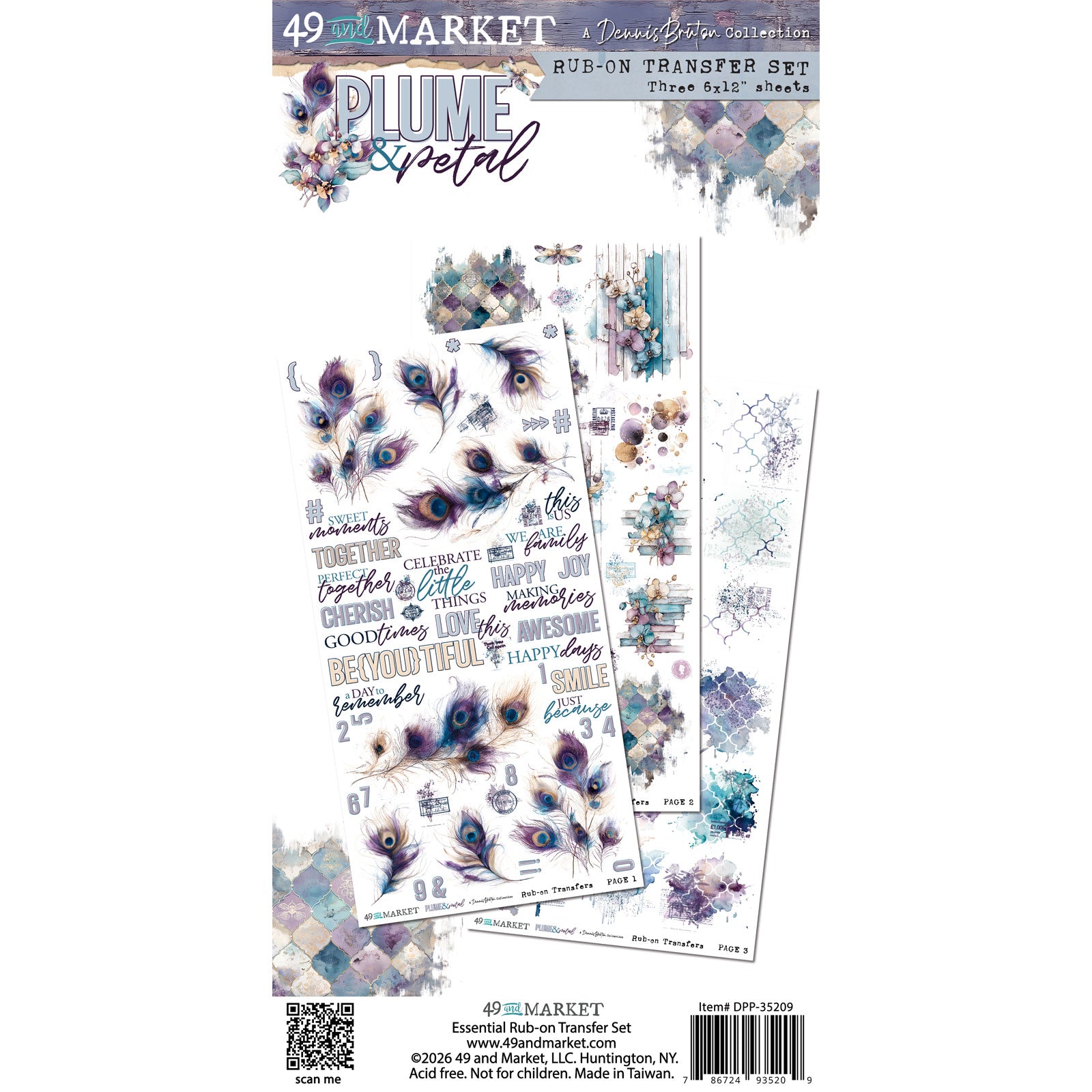 49 and Market Plume and Petal 6 x 12 inch Blendable Rub-on Transfers dpp-35209
