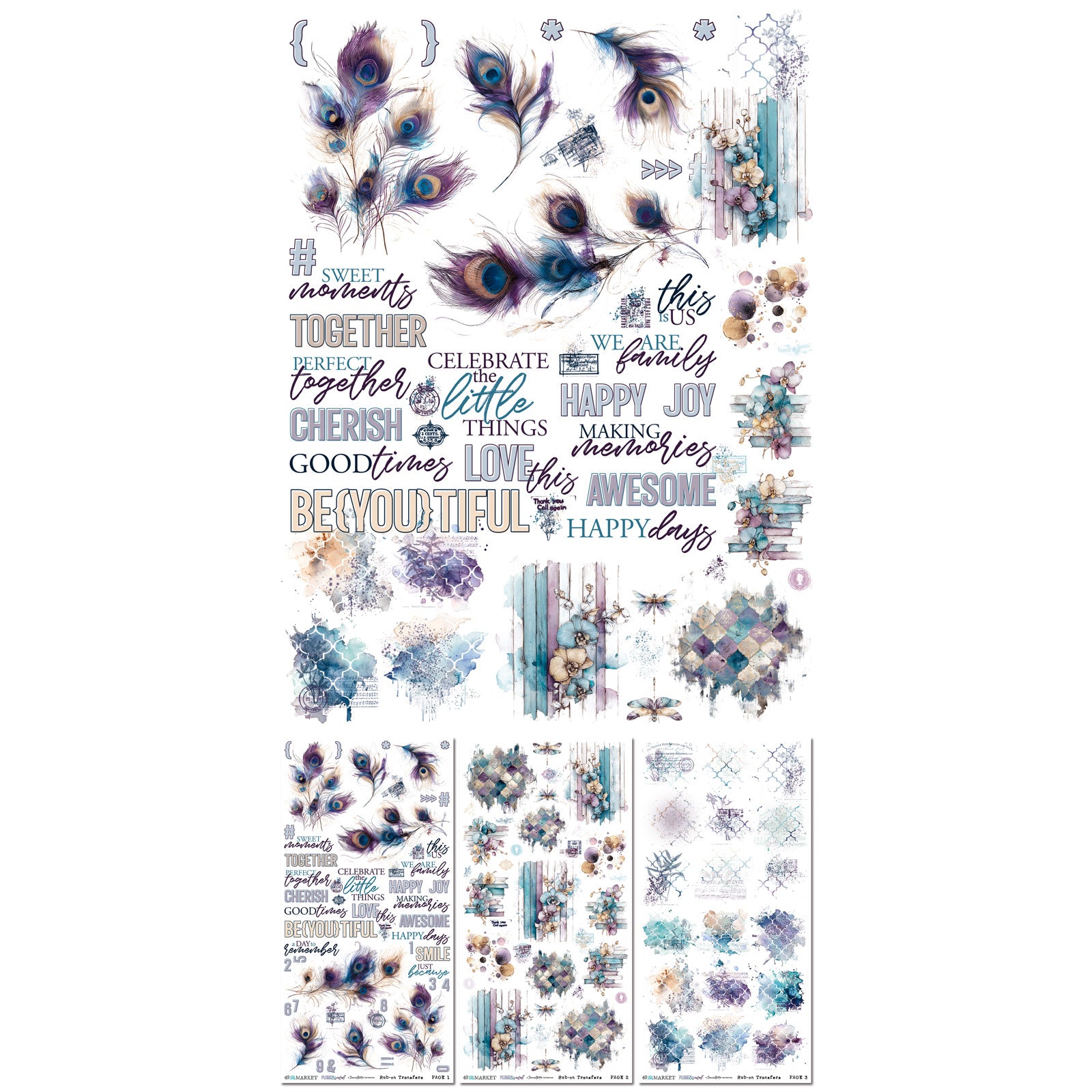 49 and Market Plume and Petal 6 x 12 inch Blendable Rub-on Transfers dpp-35209 image 1