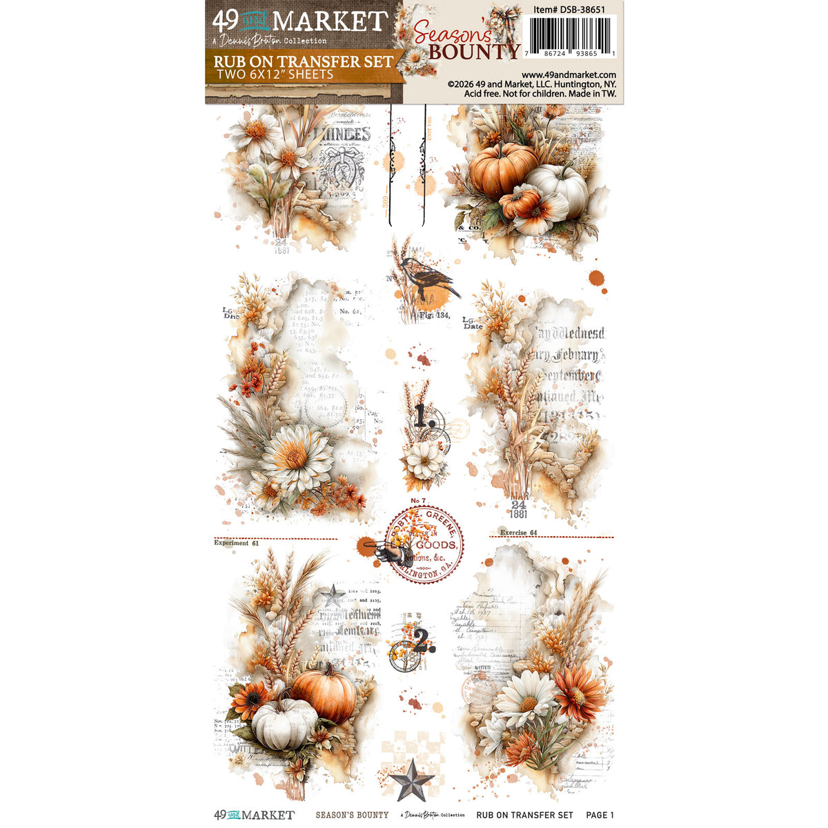 49 and Market Season's Bounty Essential  6 x 12 inch Rub-on Transfers dsb-38651