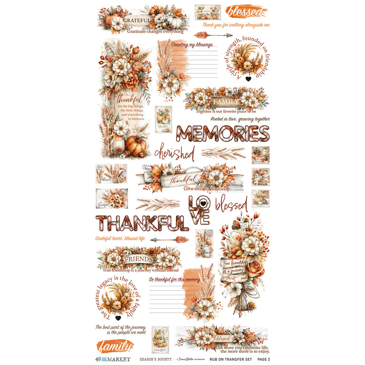 49 and Market Season's Bounty Essential  6 x 12 inch Rub-on Transfers dsb-38651 contents inside package