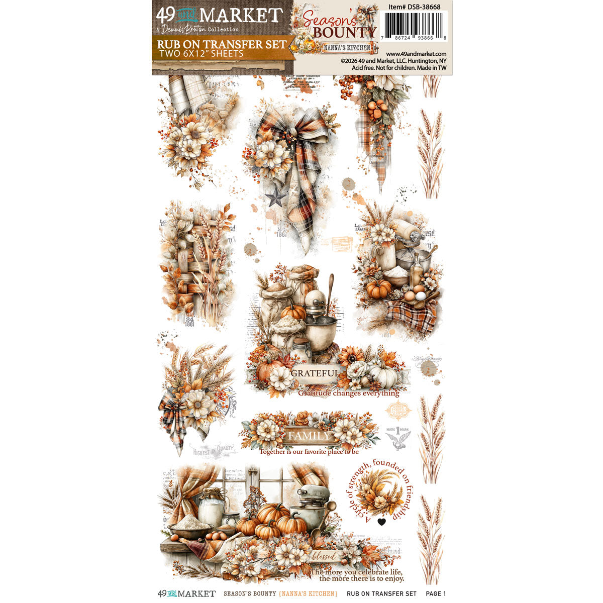 49 and Market Season's Bounty  Nanna's Kitchen 6 x 12 inch Rub-on Transfers dsb-38668