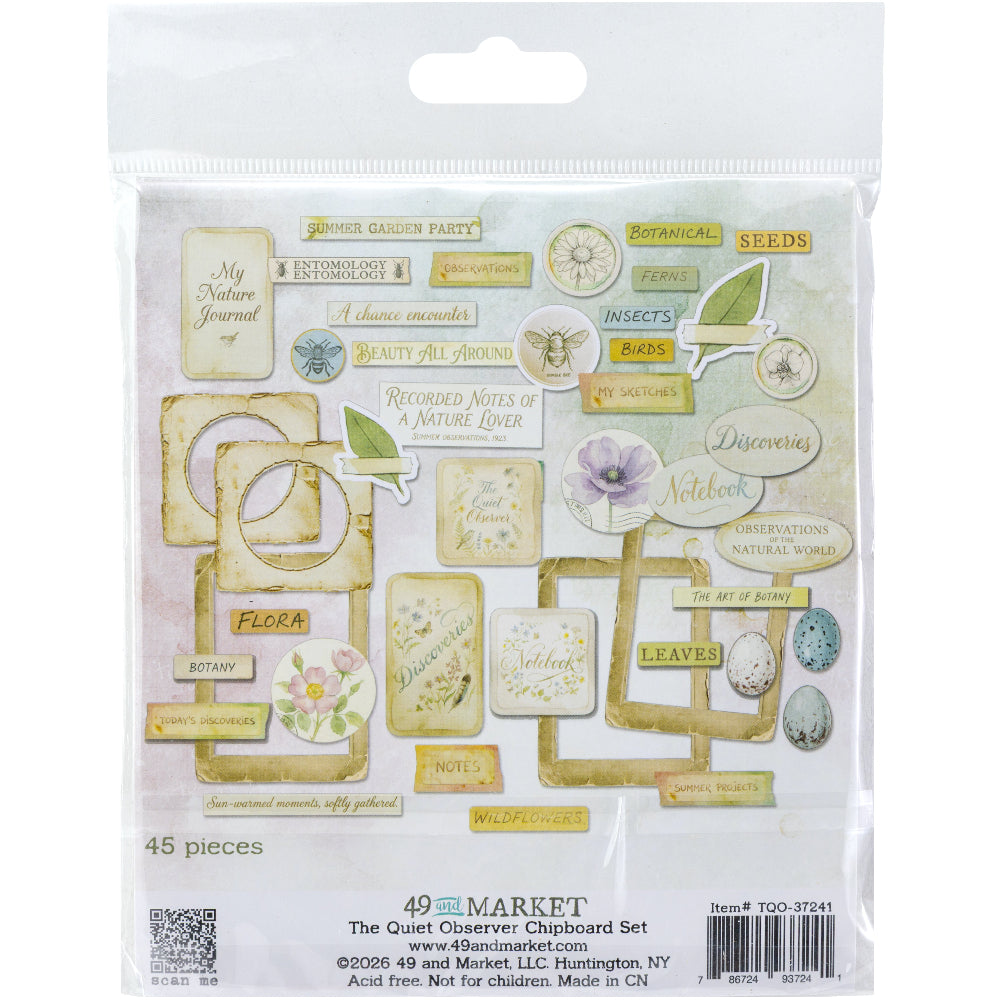 49 and Market The Quiet Observer Chipboard Set tqo-37241 back of package