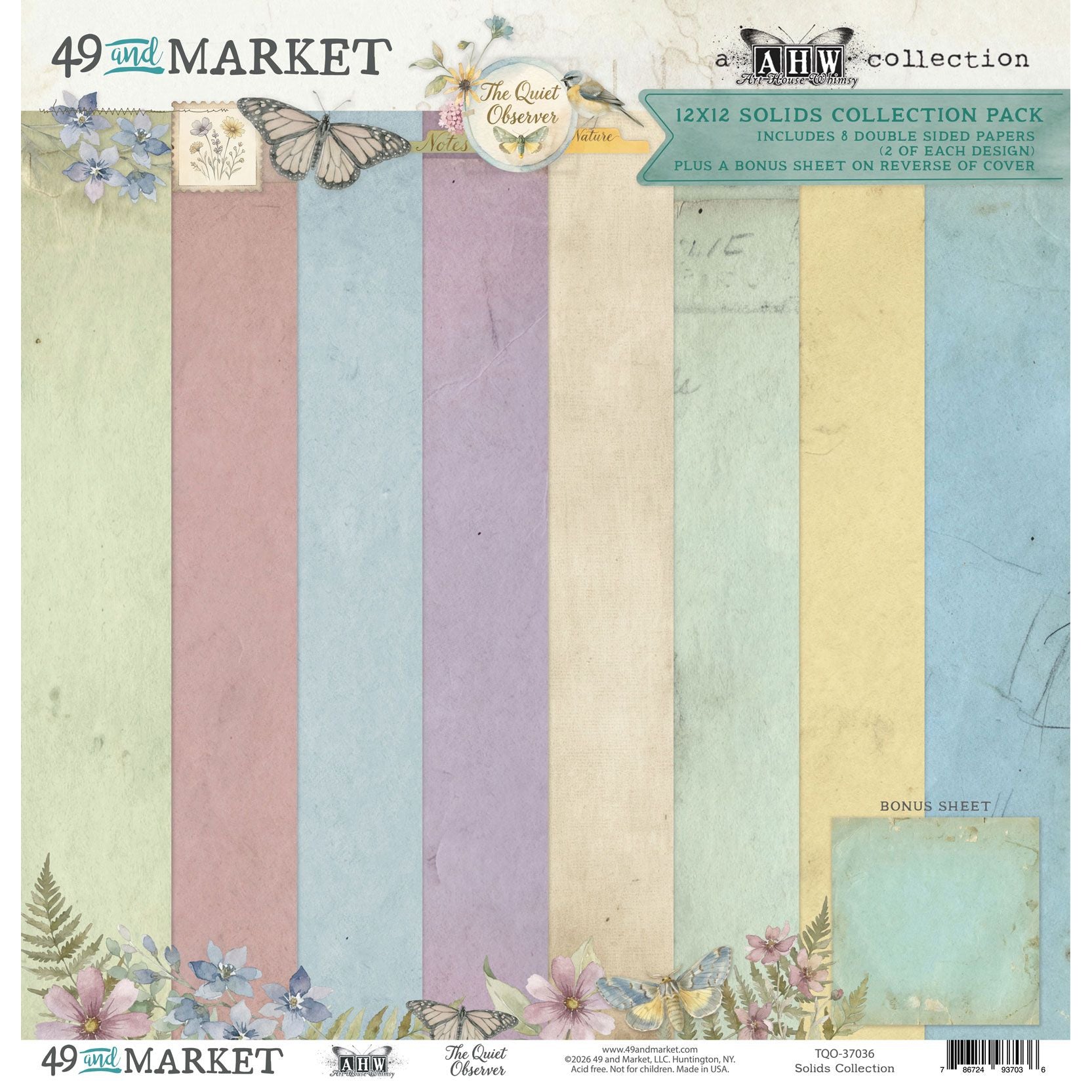 49 and Market The Quiet Observer Solids 12 x12 inch Paper Pack tqo-37036