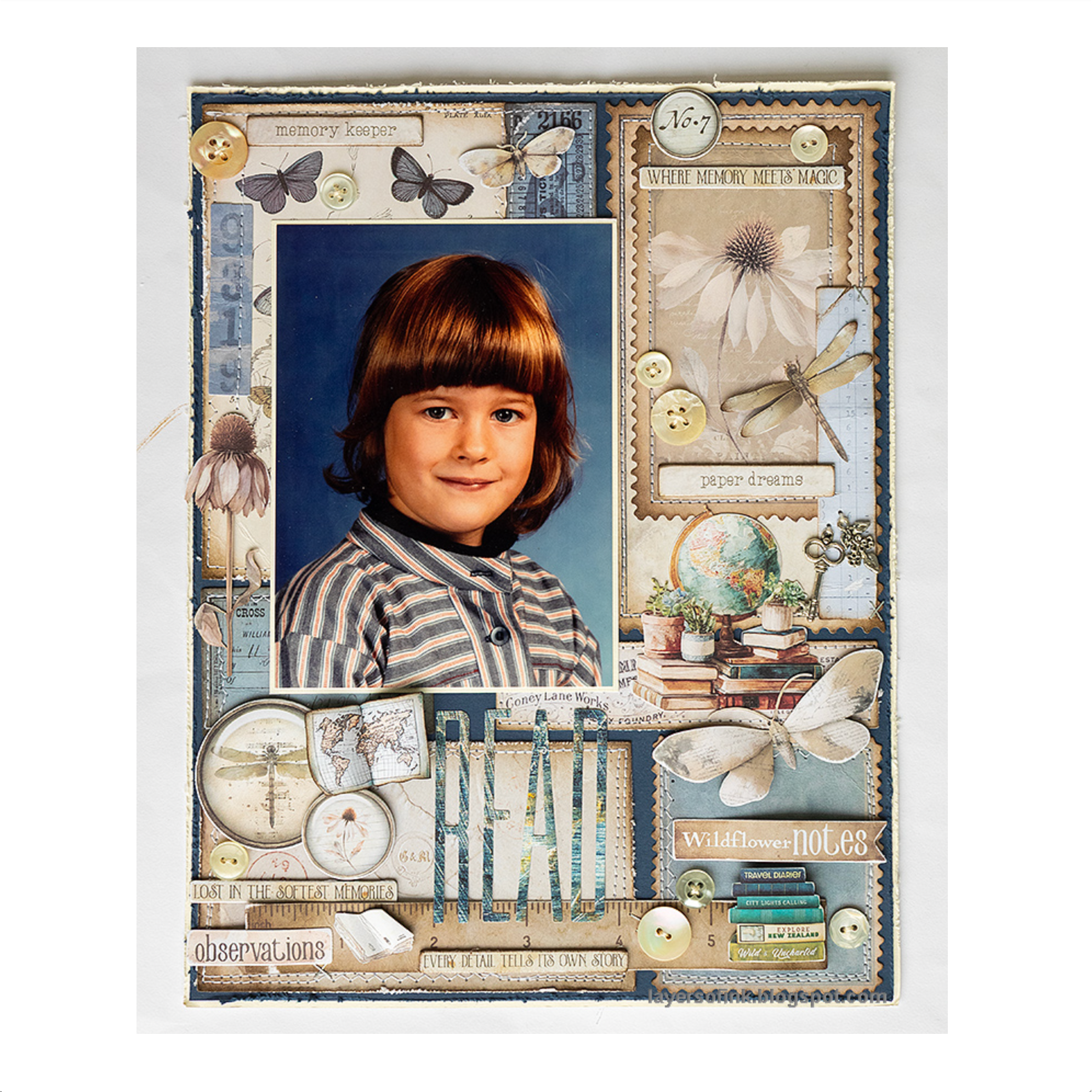 49 and Market Travel Diaries Laser Cut Elements mtd-35902 dragonflies butterflies scrapbook page | color-code:ALT01