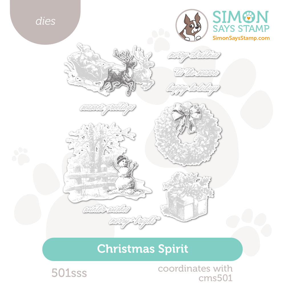 501sss Christmas Spirit dies set reindeer snowman wreath santa and sleigh present