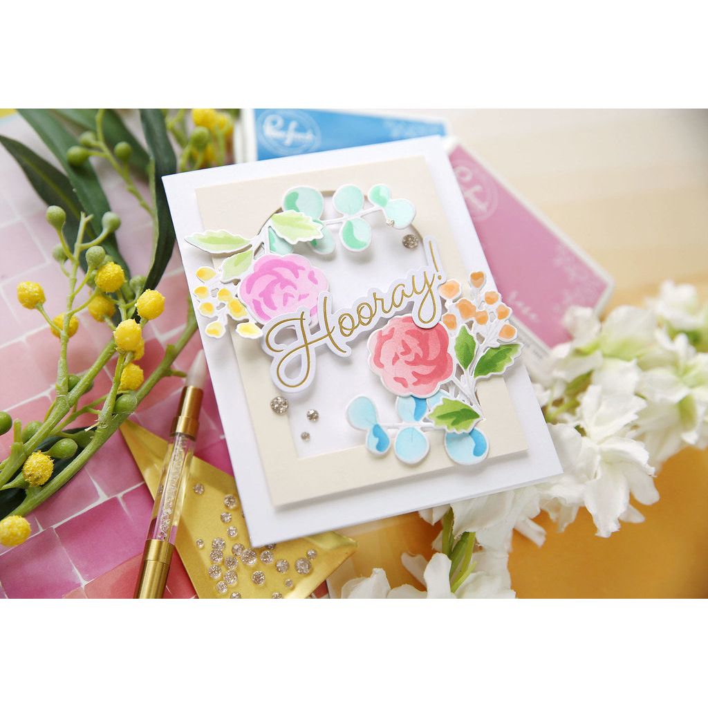 PinkFresh Studio CHAMPAGNE Glitter Drops pf094es Minimalist Hooray Card | color-code:ALT02