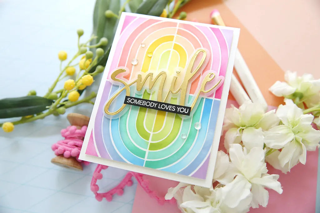Waffle Flower OVERSIZED SMILE Clear Stamp and Die Set WFC561 rainbow card | color-code:ALT01