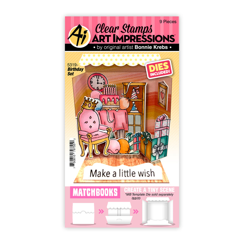 Art Impressions MATCHBOOK BIRTHDAY Clear Stamps and Dies 5319