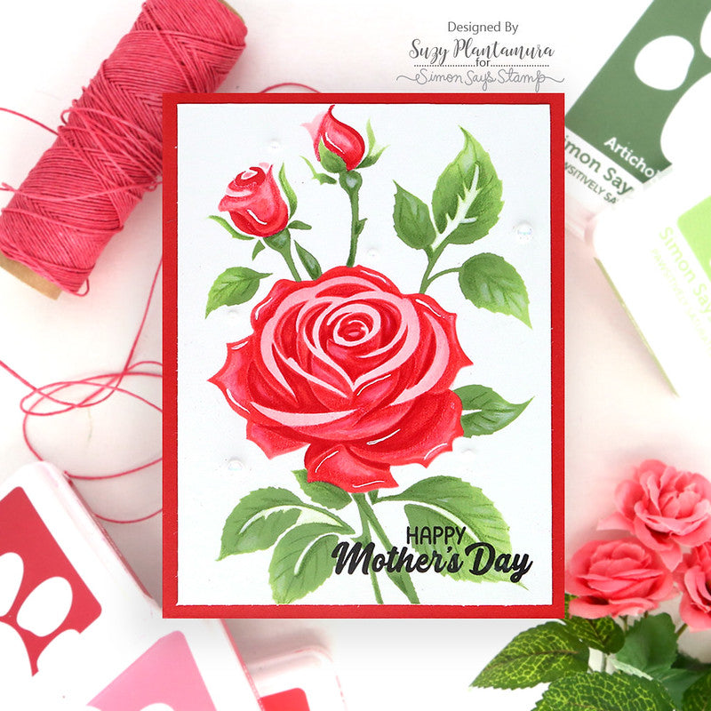 Simon Says Stamp Set of 4 Stencils Elegant Rose 1090st Mother's Day Card | color-code:ALT12