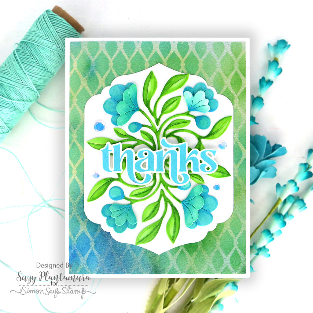 Simon Says Stamp Fantasy Bouquet Wafer Dies s1013 Happy Camper Thanks Card | color-code:ALT13