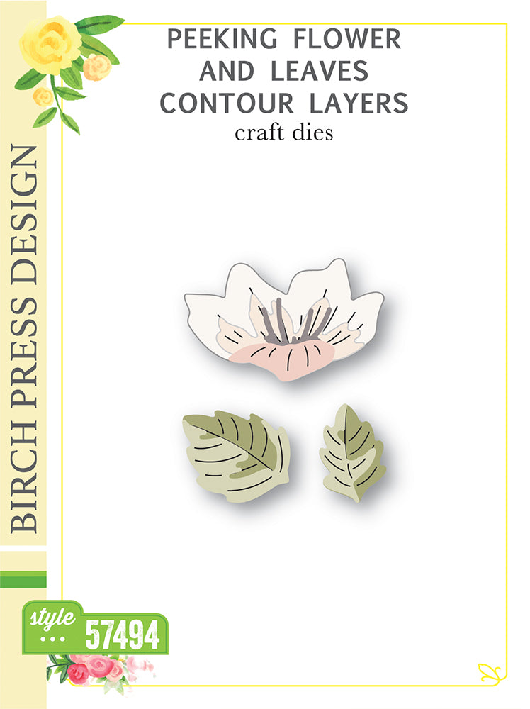 Birch Press Design Peeking Flower and Leaves Contour Layers Dies 57494