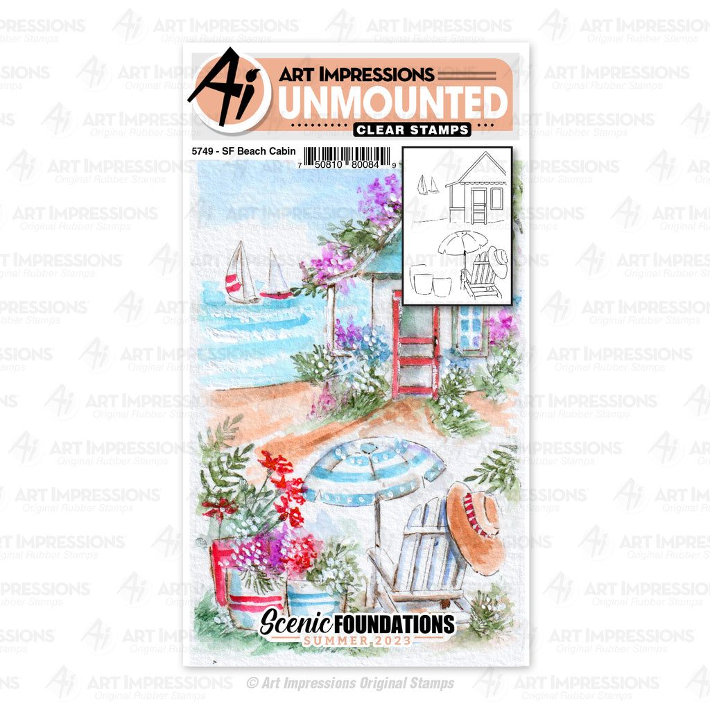 Art Impressions Beach Cabin Scenic Foundations Clear Stamp 5749 colored sample