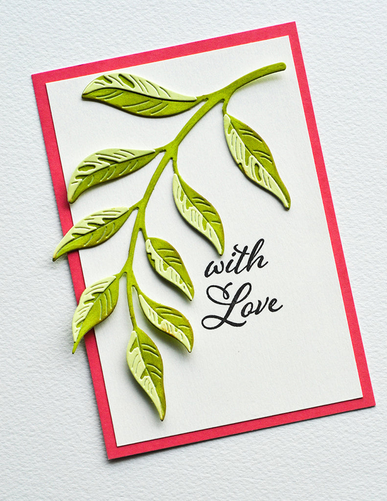Birch Press Design Curved Leaf Branch Contour Layers Dies 57513 with love card