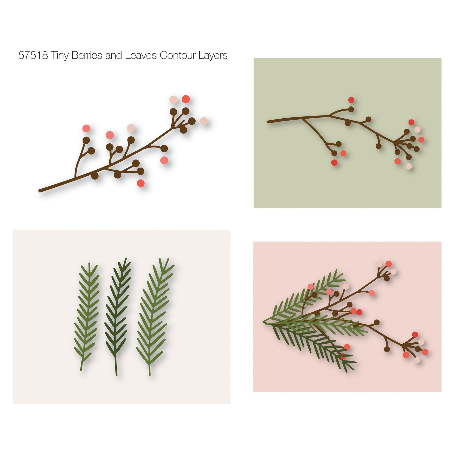 Birch Press Design Tiny Berries and Leaves Contour Layers Dies 57518 pieces