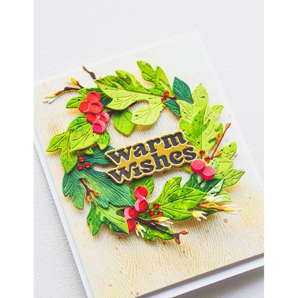 Birch Press Design Warm Wishes Vintage Sentiment Dies 57539 wreath