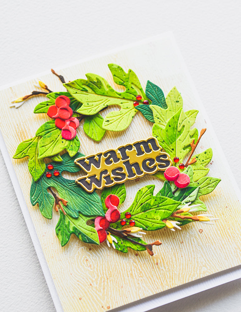 Birch Press Design Warm Wishes Vintage Sentiment Dies 57539 wreath