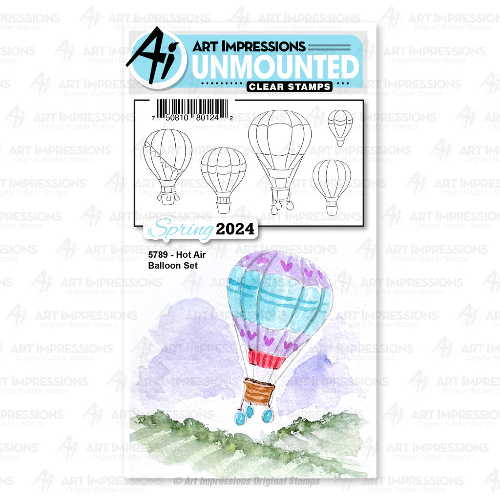 Art Impressions Watercolor Hot Air Balloon Clear Stamps 5789