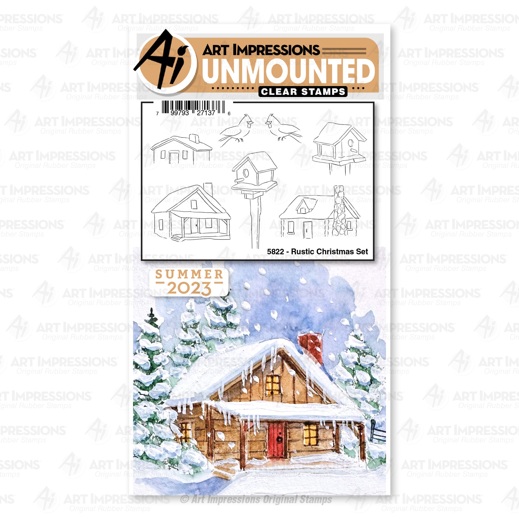 Art Impressions Watercolor Rustic Christmas Clear Stamps 5822