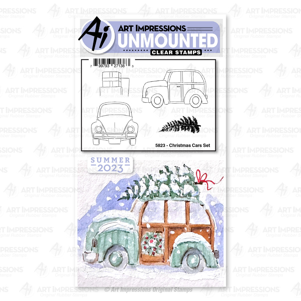 Art Impressions Watercolor Christmas Cars Clear Stamps 5823