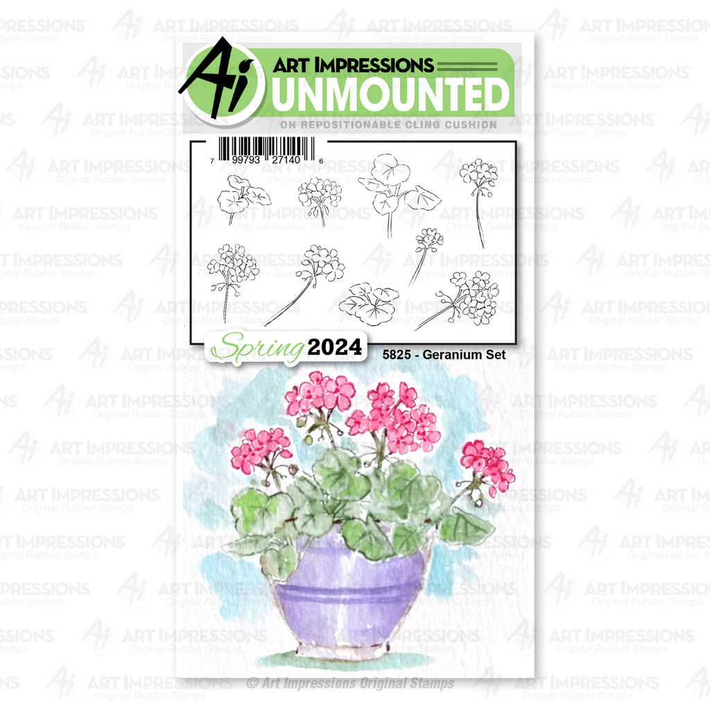 Art Impressions Watercolor Geranium Set Unmounted Cling Cushion Stamps 5825