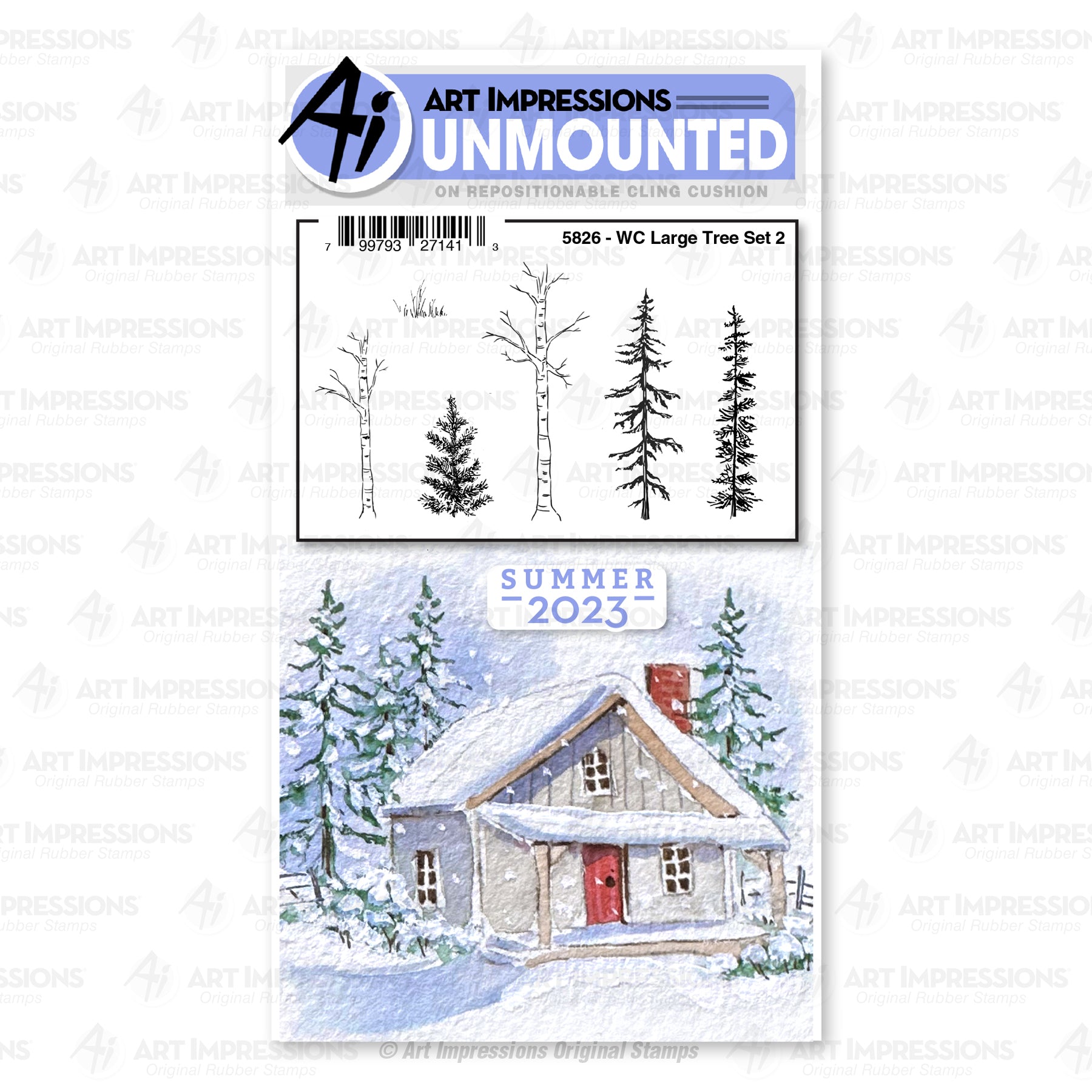 Art Impressions Watercolor Large Tree Set 2 Cling Cushion Stamps 5826