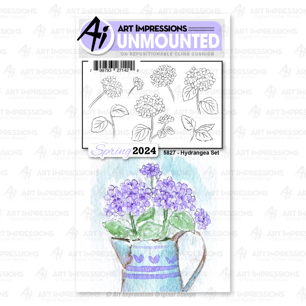 Art Impressions Watercolor Hydrangea Set Unmounted Cling Cushion Stamps 5827