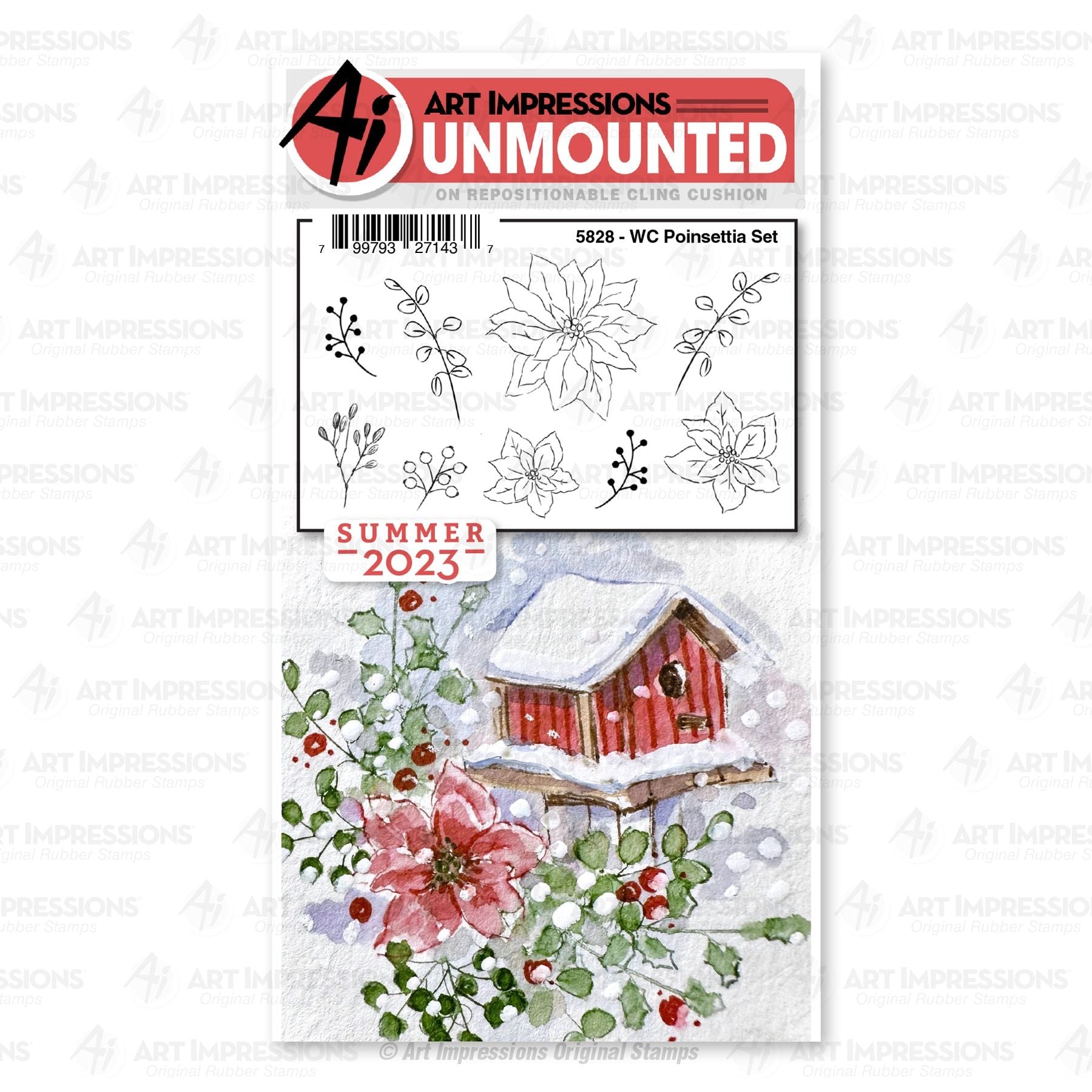 Art Impressions Watercolor Poinsettia Cling Cushion Stamps 5828