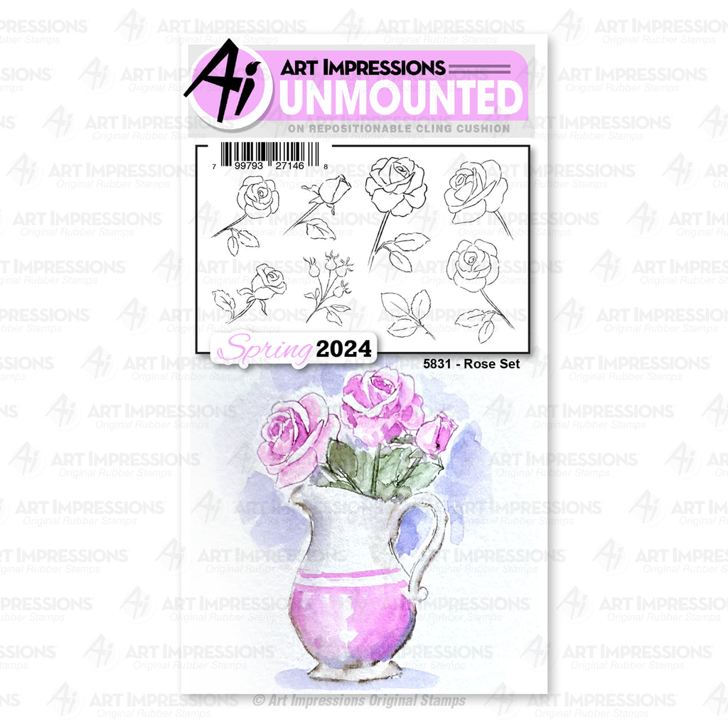Art Impressions Watercolor Rose Set Unmounted Cling Cushion Stamps 5831