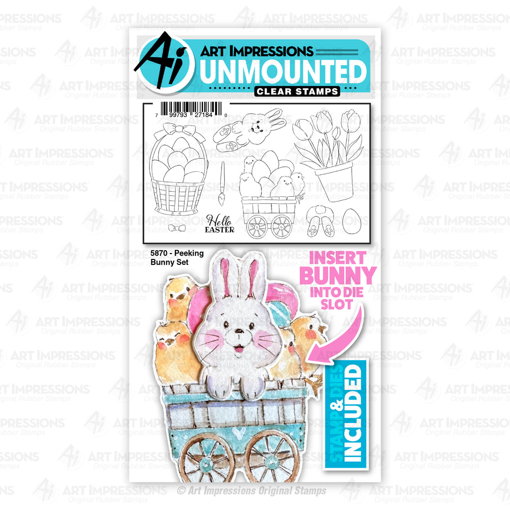 Art Impressions Peeking Bunny Clear Stamps and Dies Set 5870
