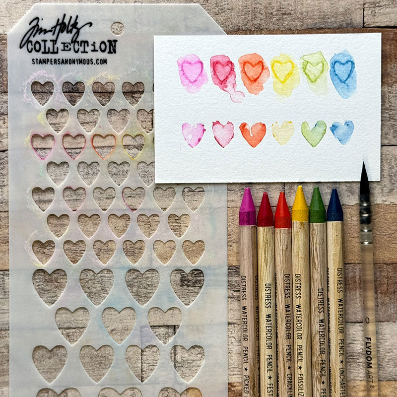 Tim Holtz Distress Watercolor Pencils Sets 4, 5, 6 And Sharpener Bundle Ranger Rainbow Hearts | color-code:ALT05