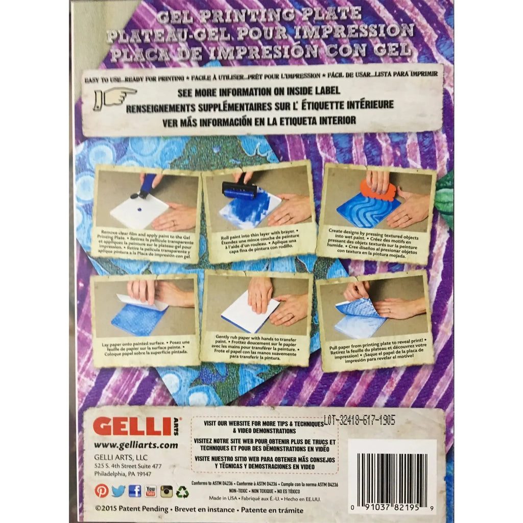Gelli Arts 5 x 7 Reusable Gel Printing Plate package back 