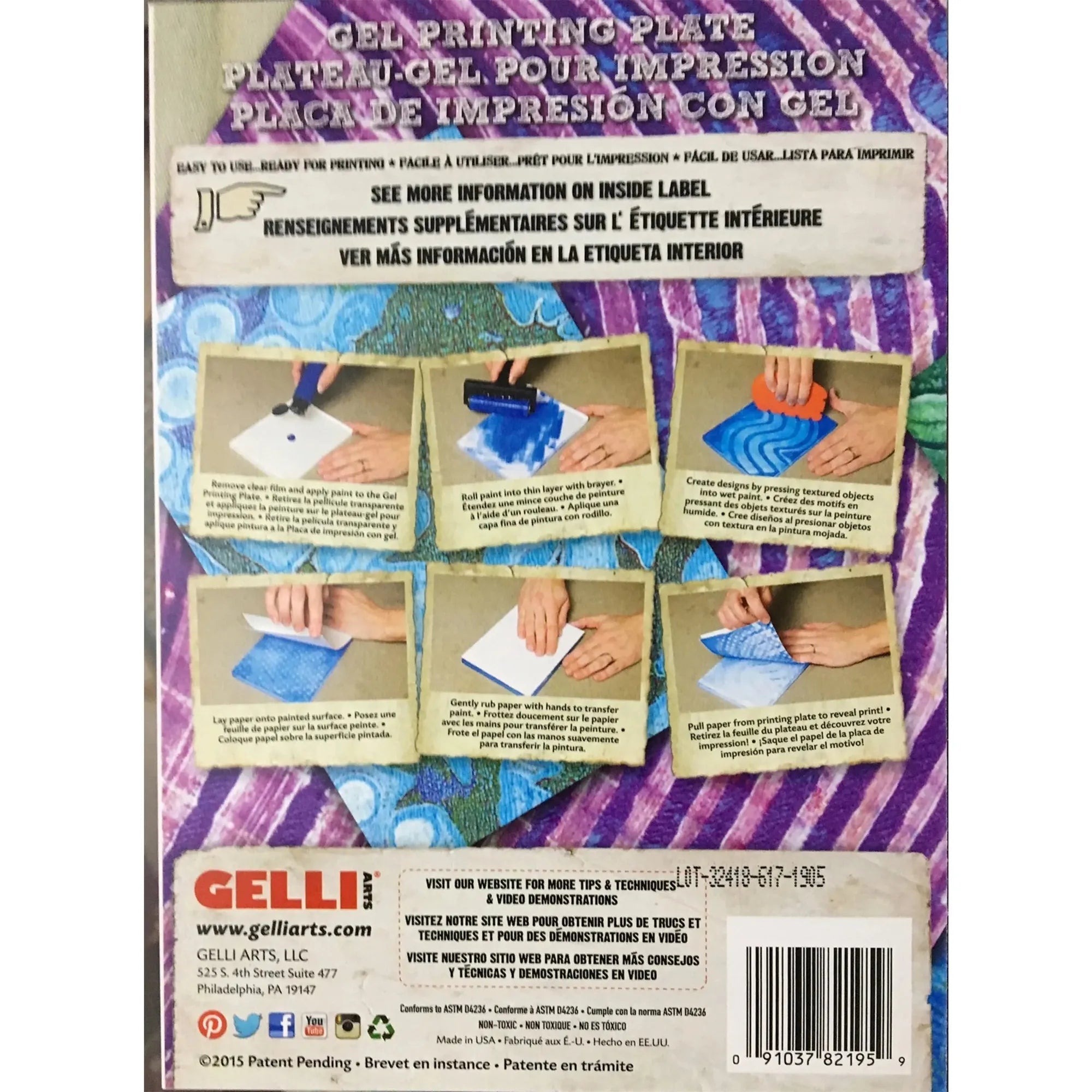 Gelli Arts 5 x 7 Reusable Gel Printing Plate package back 