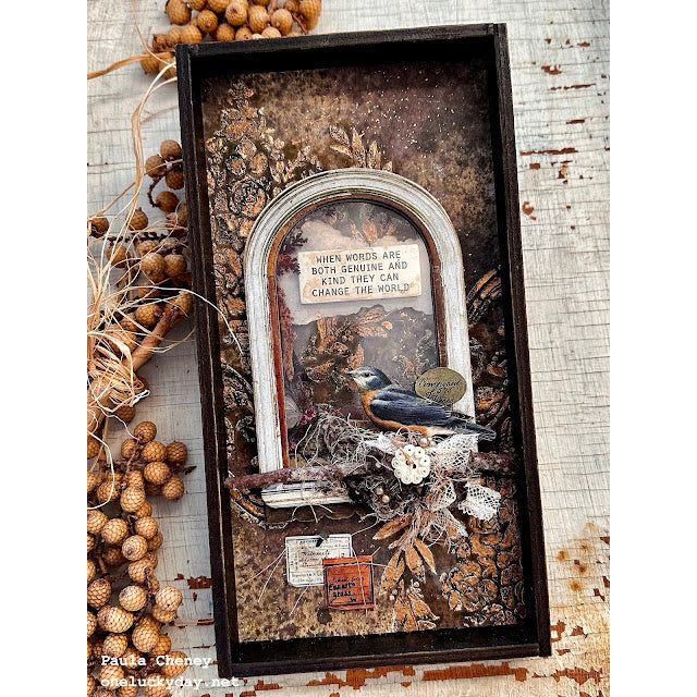 Tim Holtz Distress I Want It All Scorched Timber January 2024 Color Bundle Ranger Vignette Tray Project | color-code:ALT02