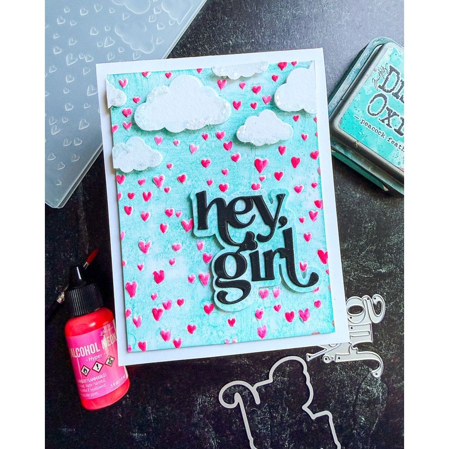 Simon Says Stamp Embossing Folder and Cutting Die Heart Showers sfd612 Heart to Heart Hello Card