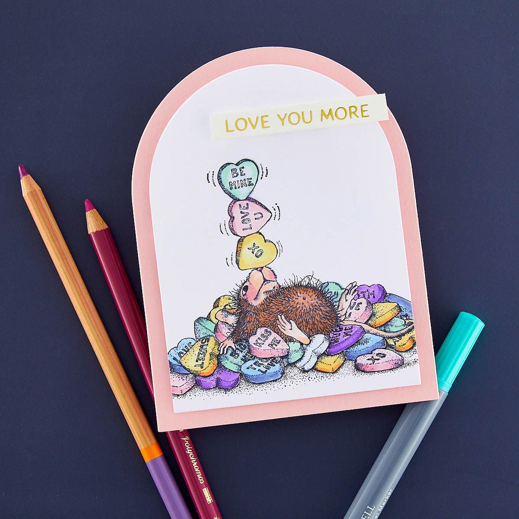 rsc-022 Spellbinders House Mouse Candy Hearts Cling Rubber Stamps love you